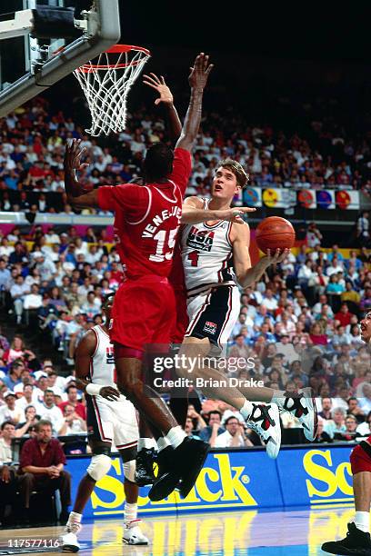 Christian Laettner of the United States Senior Men's National Basketball Team shoots during the Basketball Tournament of Americas circa 1992 at the...