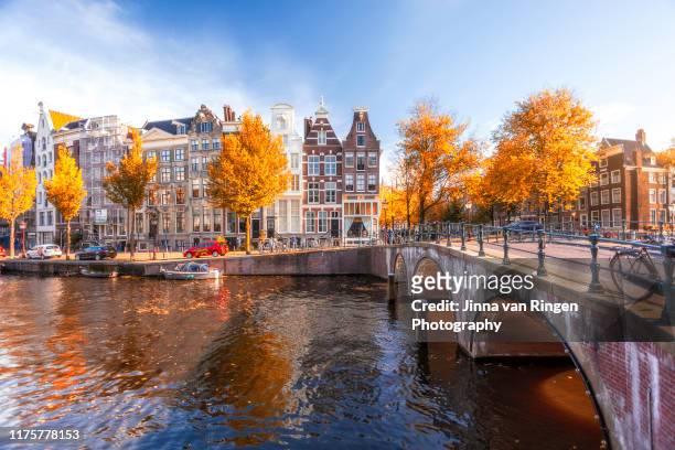 amsterdam canals sunset - amsterdam night stock pictures, royalty-free photos & images