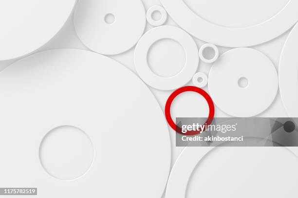 3d white and red circles abstract background - leadership concept stock pictures, royalty-free photos & images