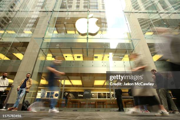 Crowds wait in anticipation for the Australian release of the latest iPhone models at Apple Store on September 20, 2019 in Sydney, Australia. Apple's...