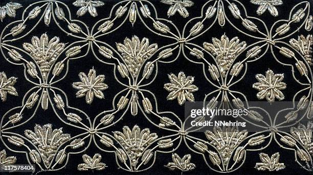 metal thread embroidery - gold embroidery stock pictures, royalty-free photos & images