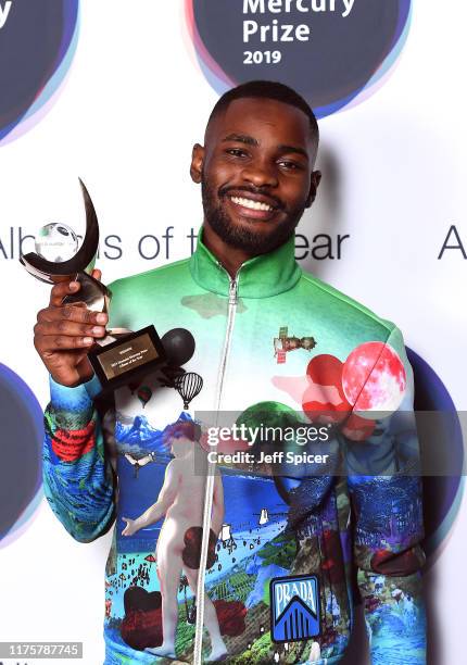 Winner rapper Dave poses with the Hyundai Mercury Prize: Albums of the Year Award at Eventim Apollo, Hammersmith on September 19, 2019 in London,...