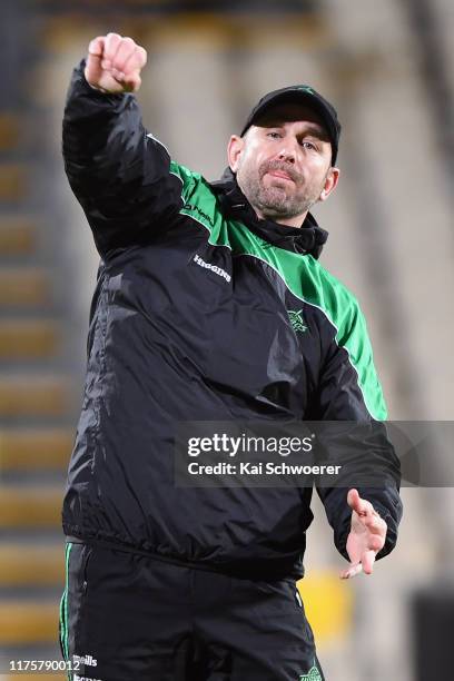 Head Coach Peter Russell of Manawatu reacts prior to the round 7 Mitre 10 Cup match between Canterbury and Manawatu at Orangetheory Stadium on...