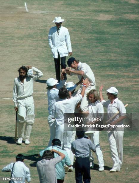 England captain Tony Greig is lifted onto the shoulders of teammates Chris Old and John Lever after England win the 3rd Test match between India and...