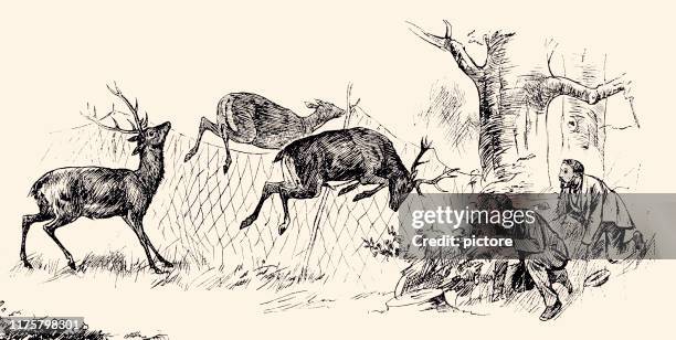 deer hunters (xxxl) - fish net stock illustrations