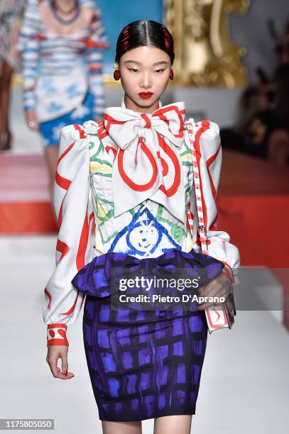 Yoon Young Bae walks the runway at the Moschino show during the Milan Fashion Week Spring/Summer 2020 on September 19, 2019 in Milan, Italy.