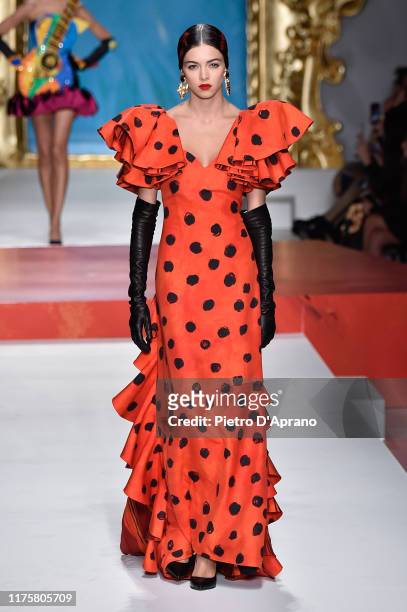 Maria Miguel walks the runway at the Moschino show during the Milan Fashion Week Spring/Summer 2020 on September 19, 2019 in Milan, Italy.