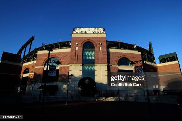General view of the exterior of Oriole Park at Camden Yards before the start of the Baltimore Orioles and Toronto Blue Jays game on September 19,...