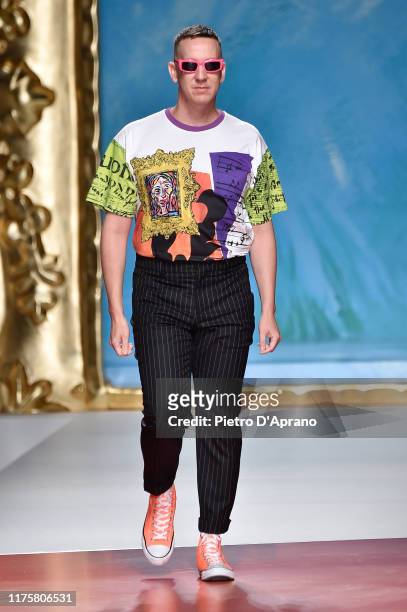Jeremy Scott walks the runway at the end of the Moschino show during the Milan Fashion Week Spring/Summer 2020 on September 19, 2019 in Milan, Italy.
