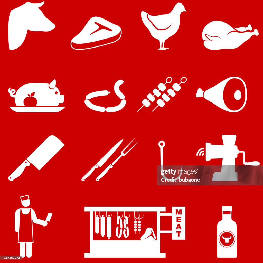 Butcher and meat shop royalty free vector icon set