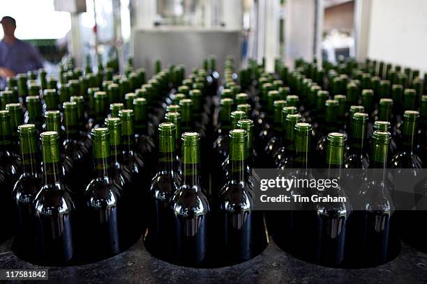 Wine bottling at the vineyard at Chateau Fontcaille Bellevue in the Bordeaux region of France