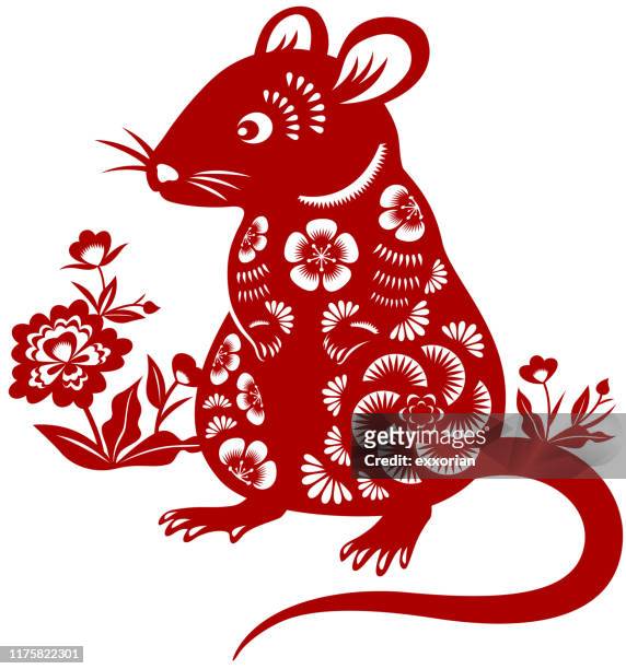 ilustraciones, imágenes clip art, dibujos animados e iconos de stock de year of the rat papercut - rat