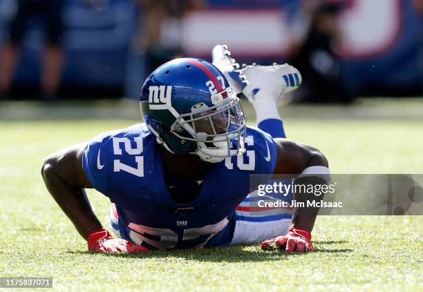 Deandre Baker of the New York Giants in action against the Buffalo Bills at MetLife Stadium on September 15, 2019 in East Rutherford, New Jersey.