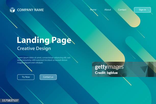 landing page template - abstract design with geometric shapes - trendy blue gradient - landing page stock illustrations