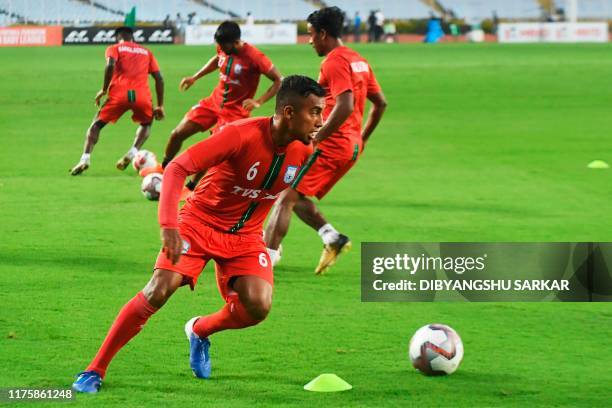 Bangladesh's national football team captain Jamal Bhuyan takes part in a training session with teammates ahead of their World Cup 2022 and 2023 AFC...