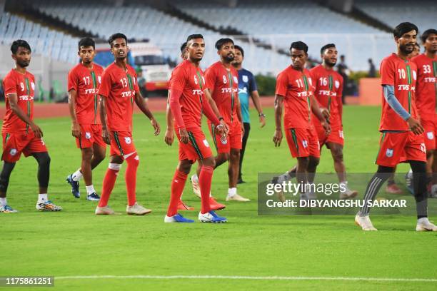 Bangladesh's national football team captain Jamal Bhuyan takes part in a training session with teammates ahead of their World Cup 2022 and 2023 AFC...