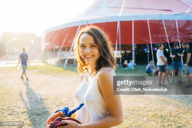 woman having fun on music festival in summer - sziget festival 2018 stock pictures, royalty-free photos & images