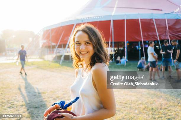 woman having fun on music festival in summer - concert crowd stock pictures, royalty-free photos & images