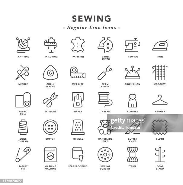 sewing - regular line icons - sewing icons stock illustrations