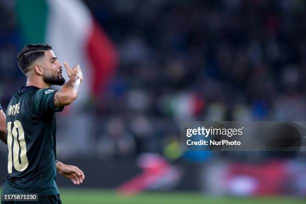 Lorenzo Insigne of Italy celebrates the victory during the European Qualifier Group J match between Italy and Greece at at Stadio Olimpico, Rome,...