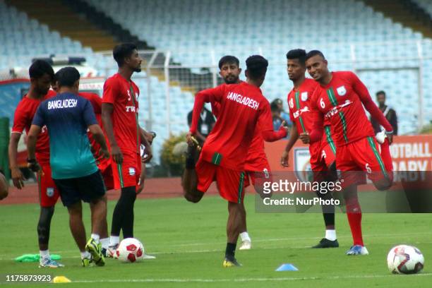 Bangladesh's National football team captain Jamal Bhuyan with a team at the practices session for the FIFA WORLD CUP 2022 Qualifier match against...