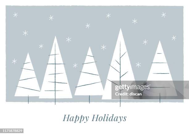 holiday card with christmas trees. - christmas sketch stock illustrations