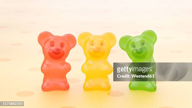 ilustraciones, imágenes clip art, dibujos animados e iconos de stock de rendering of three gummi bears - three dimensional