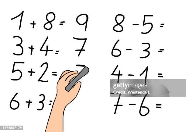 child's drawing of pupil calculating - baby white background stock illustrations