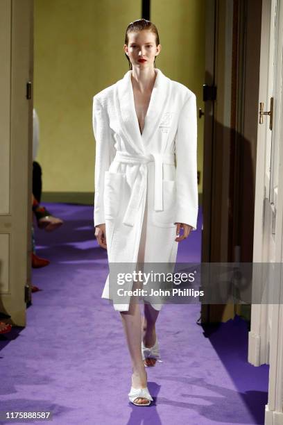 Model walks the runway at the Brognano show during the Milan Fashion Week Spring/Summer 2020 on September 20, 2019 in Milan, Italy.