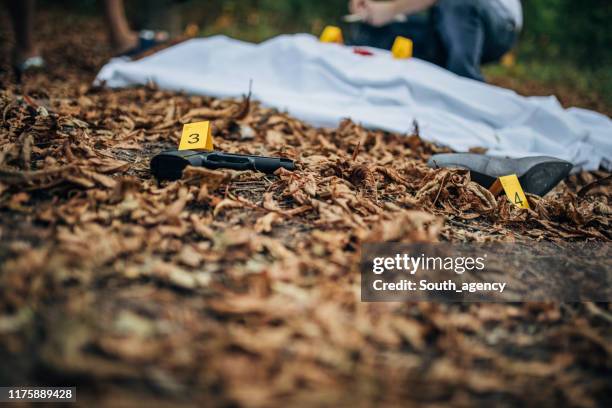 dead body in the forest - murder victim imagens e fotografias de stock