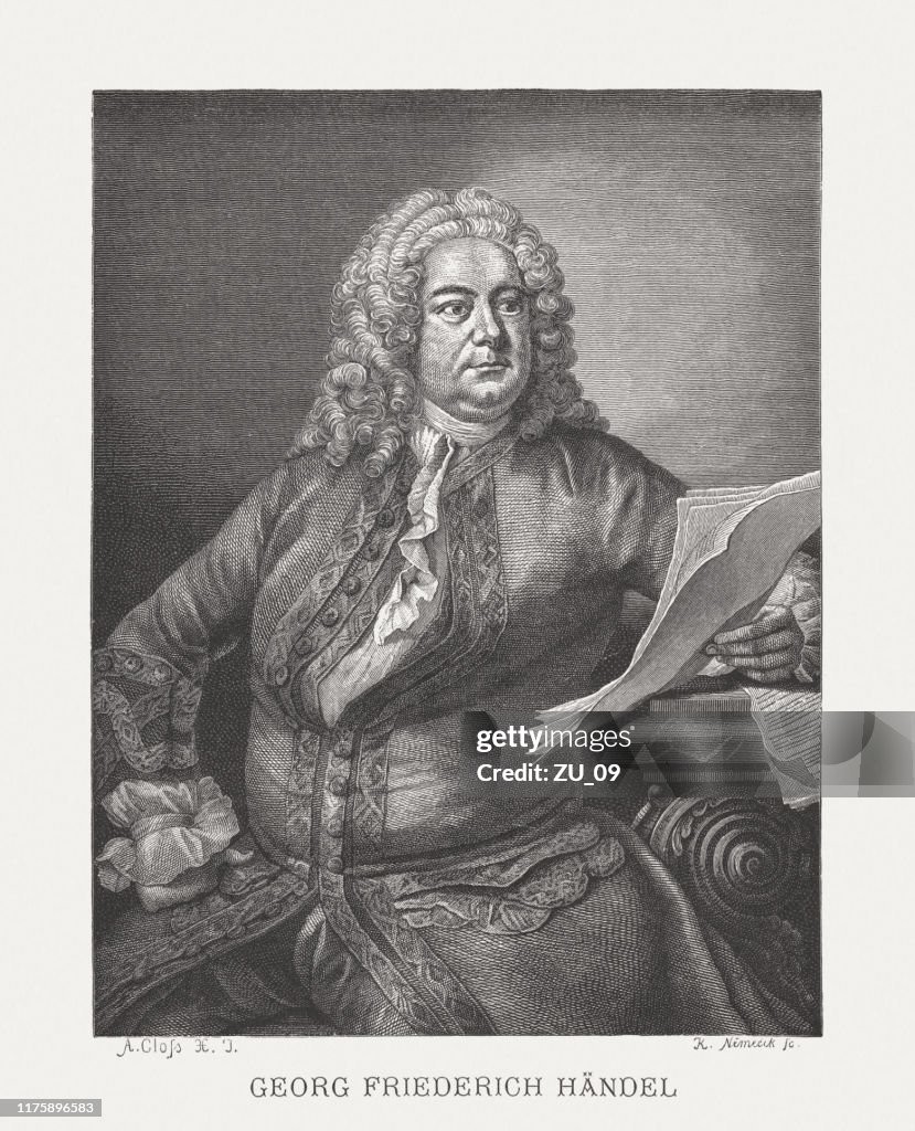 George Frideric Handel (1685-1759), German-British composer, wood engraving, published 1885