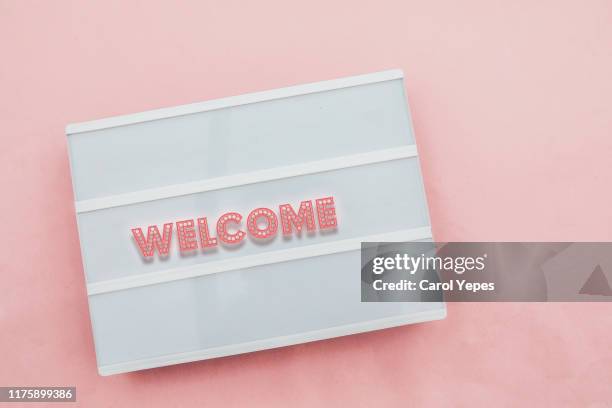 welcome text in lightbox - rock font stock pictures, royalty-free photos & images