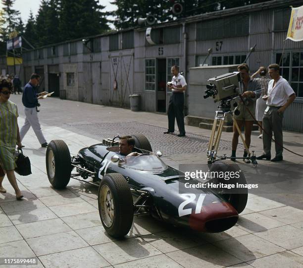 Lola Coventry Climax, Chris Amon being filmed 1963 German grand Prix.