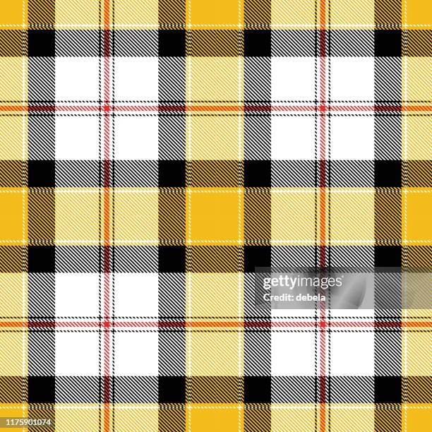 illustrazioni stock, clip art, cartoni animati e icone di tendenza di motivo tessile a plaid tartan scozzese giallo e nero - cultura scozzese