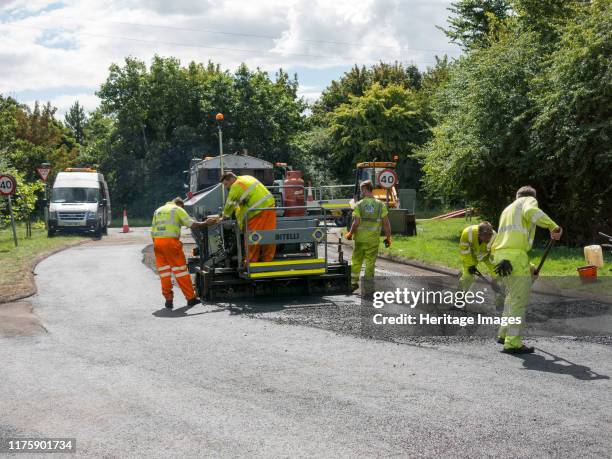 Road resurfacing in Hampshire, UK 2014.