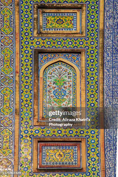 fresco tile decor details on wazir khan mosque - pakistan - punjabi decor stock pictures, royalty-free photos & images