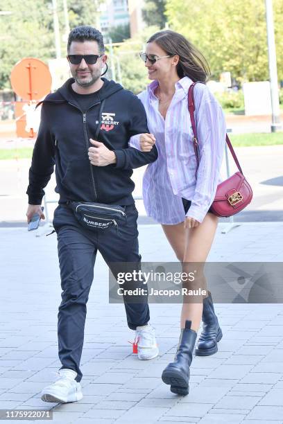 Irina Shayk arrives before Versace show during the Milan Fashion Week Spring/Summer 2020 on September 20, 2019 in Milan, Italy.