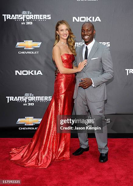 Rosie Huntington-Whiteley and Tyrese Gibson attend the New York premiere of "Transformers: Dark Of The Moon" in Times Square on June 28, 2011 in New...