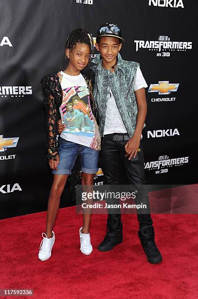 Willow Smith and Jaden Smith attend the New York premiere of "Transformers: Dark Of The Moon" in Times Square on June 28, 2011 in New York City.