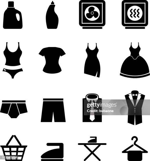 ilustraciones, imágenes clip art, dibujos animados e iconos de stock de lavandería & blanco negro sin royalties de conjunto de iconos vectoriales - calzoncillos