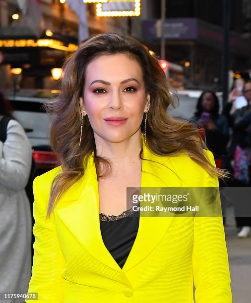 Actress Alyssa Milano is seen outside good morning america on October 14, 2019 in New York City.
