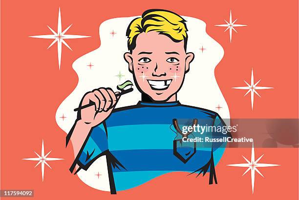 boy brushing his teeth - gap tooth stock illustrations