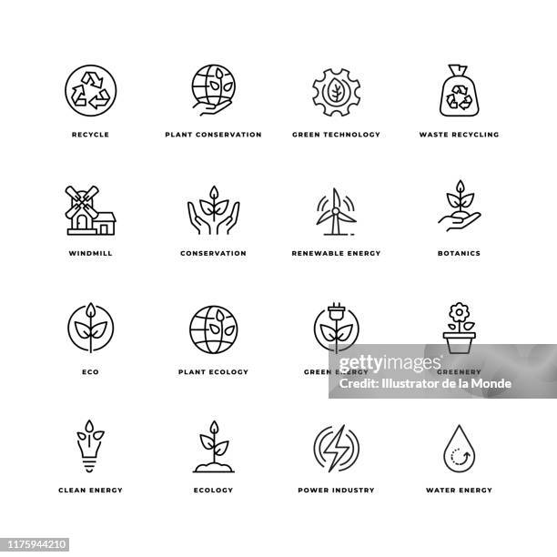 ecology line icon set - old growth forest stock illustrations