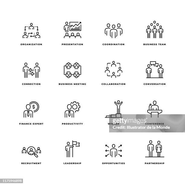 ilustrações de stock, clip art, desenhos animados e ícones de business people line icon set - etnia