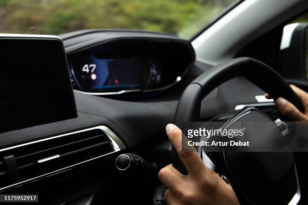 driving smart car with technology and connectivity. - smart car stockfoto's en -beelden