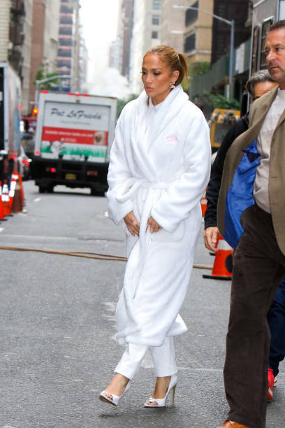 Jennifer Lopez is seen on the movie set of the 'Marry Me' at Plaza Hotel in Uptown, Manhattan on October 14, 2019 in New York City.