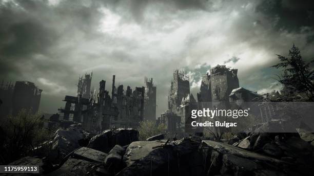 paysage urbain post-apocalyptique - ruined photos et images de collection