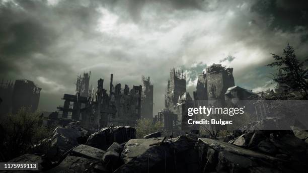 post apocalyptic urban landscape - environmental damage stock pictures, royalty-free photos & images