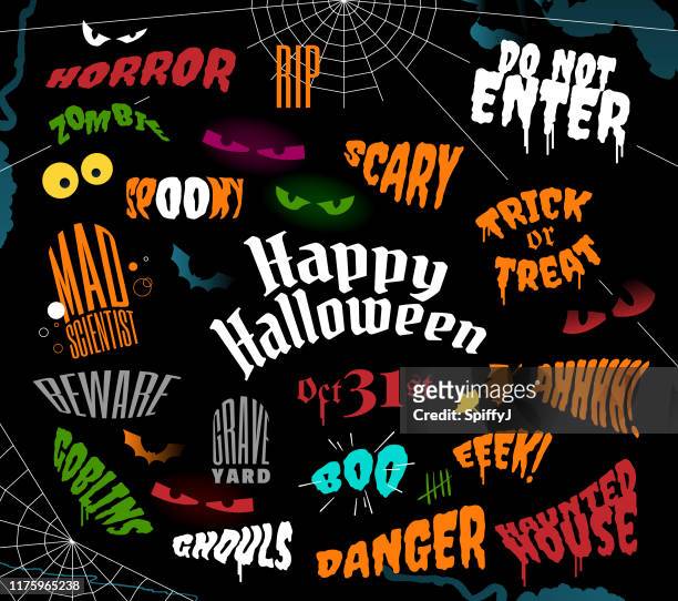 halloween phrases and sayings text - mad scientist stock illustrations