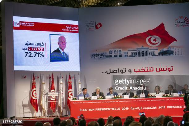 Nabil Baffoun, President of the Independent Higher Authority for Election, holds a press conference to announce the results of a second round run-...